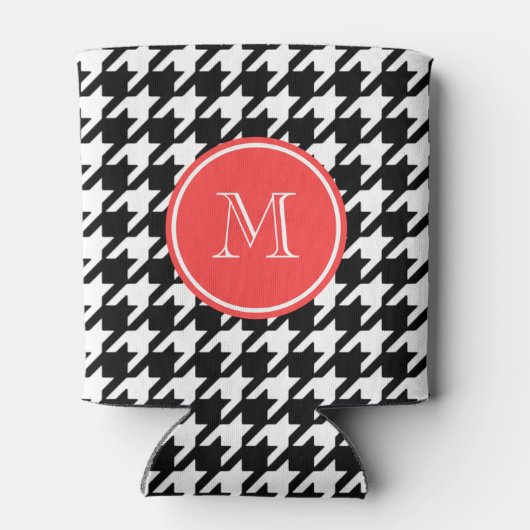 Monogramm des Schwarz-Weiß-Hahnentrittmusters Dosenkühler (Rückseite)