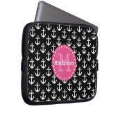 Monogramm des Schwarz-weiß rosa Ankermusters Laptopschutzhülle (Vorne Rechts)