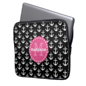 Monogramm des Schwarz-weiß rosa Ankermusters Laptopschutzhülle (Vorderseite Links)