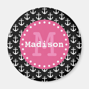 Monogramm des Schwarz-weiß rosa Ankermusters Magnet