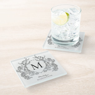Monogramm des Schwarz-Weiß-Wappen Glasuntersetzer
