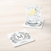 Monogramm des Schwarz-Weiß-Wappen Rechteckiger Pappuntersetzer (Vor Ort)