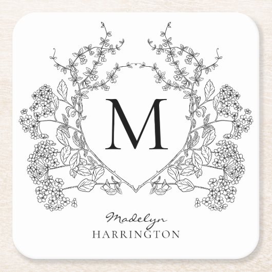 Monogramm des Schwarz-Weiß-Wappen Rechteckiger Pappuntersetzer (Vorderseite)