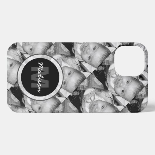 Monogramm des Schwarz-weißen Fotos anpassen iPhone Hülle (Rückseite (Horizontal))