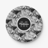 Monogramm des Schwarz-weißen Fotos anpassen Pappteller (Vorderseite)