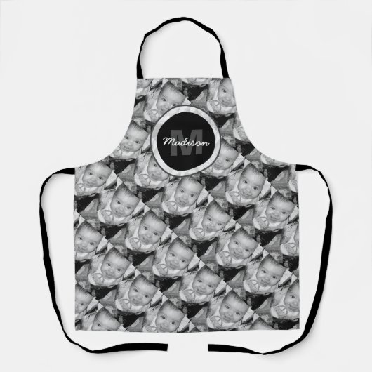 Monogramm des Schwarz-weißen Fotos anpassen Schürze (Vorderseite)