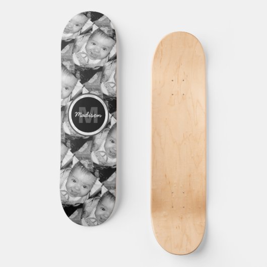 Monogramm des Schwarz-weißen Fotos anpassen Skateboard (Vorderseite)