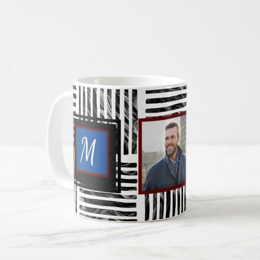 Monogramm des Schwarz-weißen modernen Streifenmust Kaffeetasse (Vorderseite Links)
