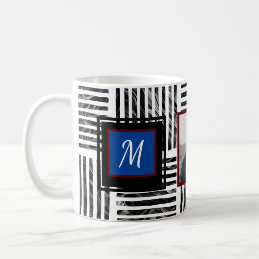 Monogramm des Schwarz-weißen modernen Streifenmust Kaffeetasse (Links)