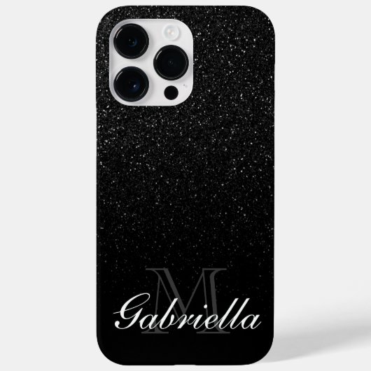 Monogramm des schwarzen Glitzer Case-Mate iPhone Hülle (Rückseite)