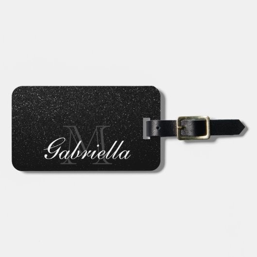 Monogramm des schwarzen Glitzer Gepäckanhänger (Vorderseite horizontal)