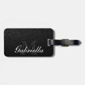 Monogramm des schwarzen Glitzer Gepäckanhänger (Rückseite horizontal)