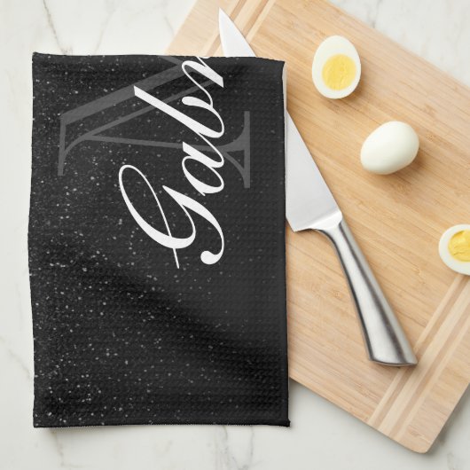 Monogramm des schwarzen Glitzer Geschirrtuch (Viertel Falte)