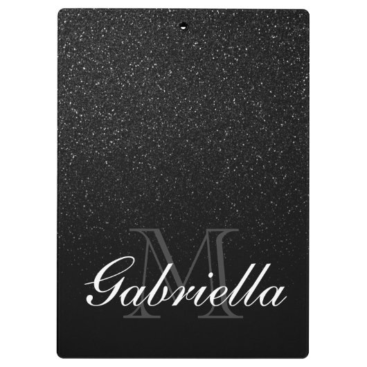 Monogramm des schwarzen Glitzer Klemmbrett (Rückseite)