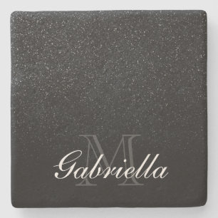Monogramm des schwarzen Glitzer Steinuntersetzer