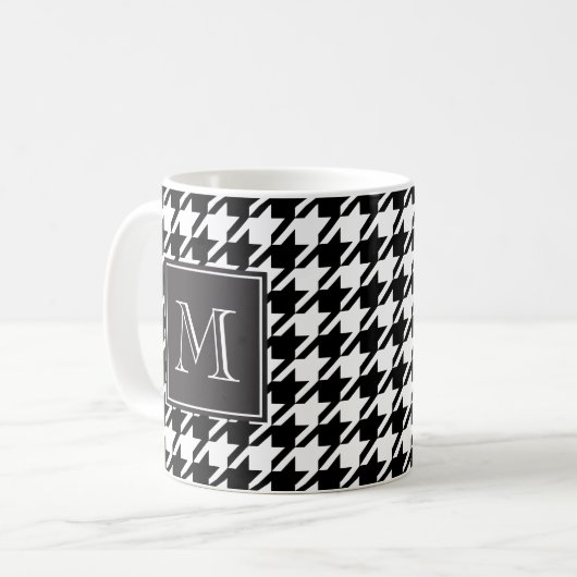 Monogramm des schwarzen Hahnentrittmusters Kaffeetasse (Vorderseite Links)