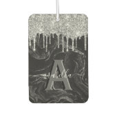 Monogramm des schwarzen Silber-Glitzer Autolufterfrischer (Vorderseite)