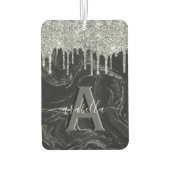 Monogramm des schwarzen Silber-Glitzer Autolufterfrischer (Rückseite)