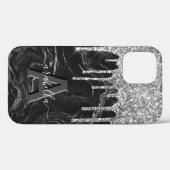 Monogramm des schwarzen Silber-Glitzer Case-Mate iPhone Hülle (Rückseite (Horizontal))