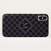 Monogramm des schwarzen und Lila Diamantmusters Case-Mate iPhone Hülle (Rückseite (Horizontal))