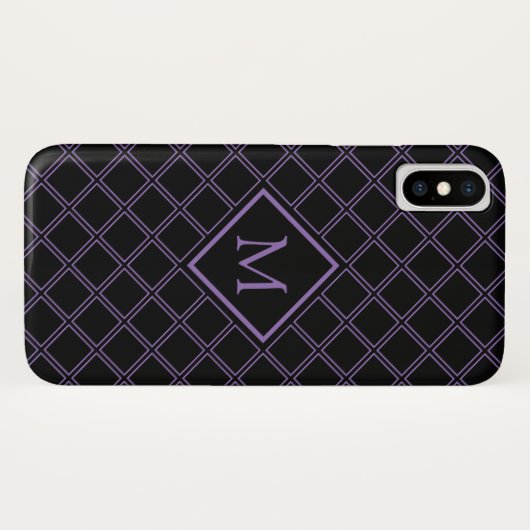 Monogramm des schwarzen und Lila Diamantmusters Case-Mate iPhone Hülle (Rückseite (Horizontal))