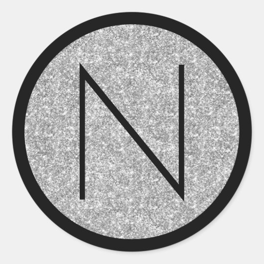 Monogramm des Schwarzen und Silbernen Glitzer Runder Aufkleber (Vorderseite)