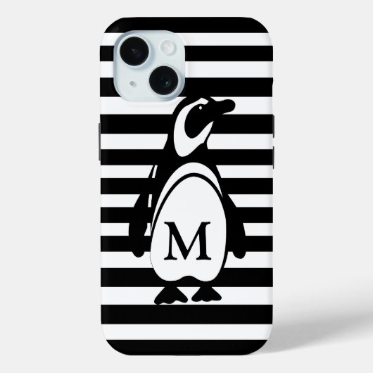 Monogramm des schwarzen und weißen Pinguins Case-Mate iPhone Hülle (Rückseite)
