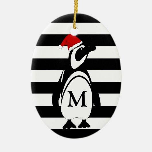 Monogramm des schwarzen und weißen Pinguins Keramik Ornament (Vorne)