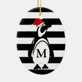 Monogramm des schwarzen und weißen Pinguins Keramik Ornament (Hinten)