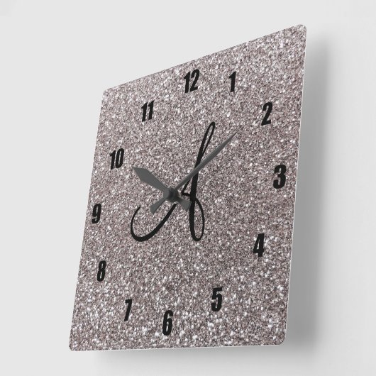 Monogramm des Silber-Glitzer Quadratische Wanduhr (Winkel)