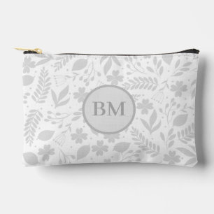 Monogramm des silbergrauen und weißen Boho-Blätter Zubehörtasche