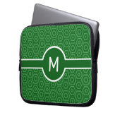 Monogramm des Single auf grünen Hexagonen Laptopschutzhülle (Vorderseite Links)