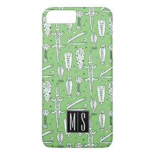 Monogramm des Skizze-Krokodil-Muster-  Case-Mate iPhone Hülle