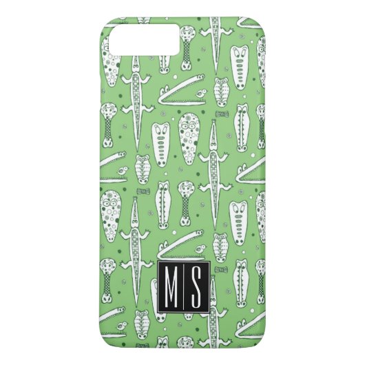 Monogramm des Skizze-Krokodil-Muster-| Case-Mate iPhone Hülle (Rückseite)