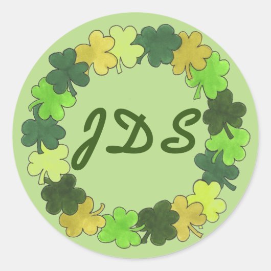 Monogramm des St. Patrick's Day Green Clover Kleeb Runder Aufkleber (Vorderseite)