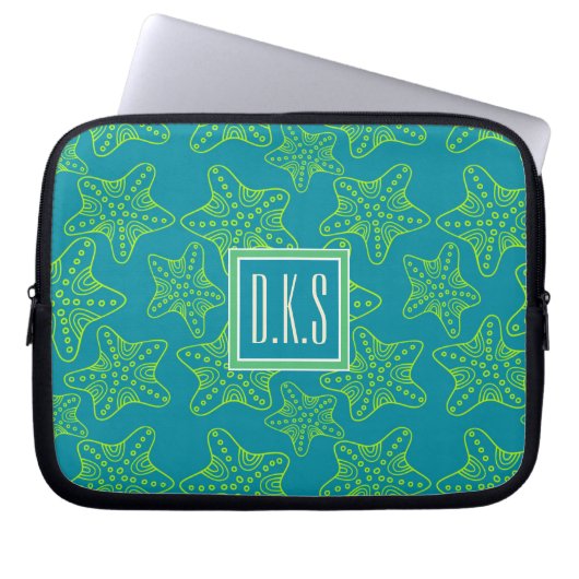 Monogramm des Starfish-Mengen-Muster-| Laptopschutzhülle (Vorderseite)