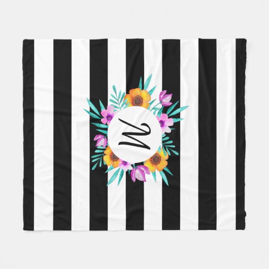 Monogramm des tropischen Blumenkranzes Fleecedecke (Vorderseite (Horizontal))