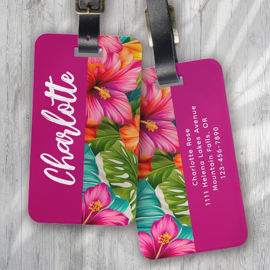 Monogramm des tropischen Hibiskus Gepäckanhänger