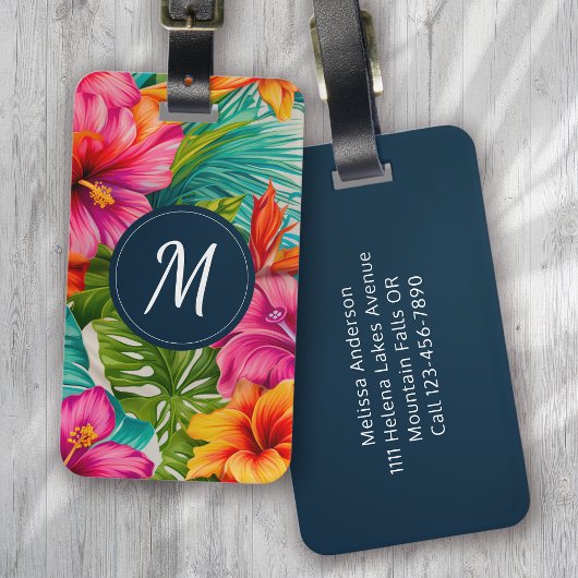 Monogramm des tropischen Hibiskus Gepäckanhänger