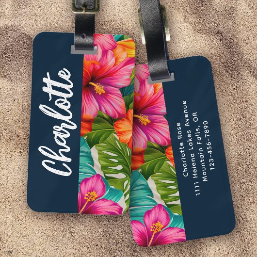 Monogramm des tropischen Hibiskus Gepäckanhänger