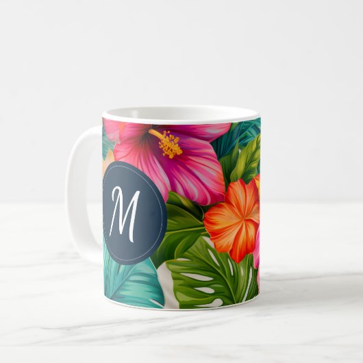 Monogramm des tropischen Hibiskus Kaffeetasse (Vorderseite Links)