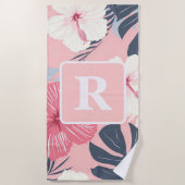 Monogramm des tropischen Hibiskus personalisiert Strandtuch (Vorderseite)