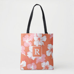 Monogramm des tropischen Hibiskus personalisiert Tasche