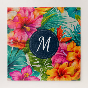 Monogramm des tropischen Hibiskus Puzzle