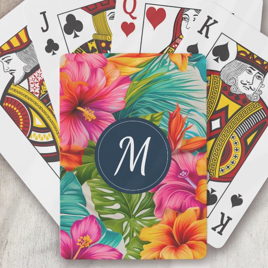 Monogramm des tropischen Hibiskus Spielkarten