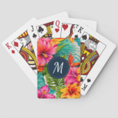 Monogramm des tropischen Hibiskus Spielkarten (Rückseite)