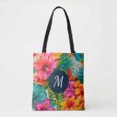 Monogramm des tropischen Hibiskus Tasche (Vorderseite)