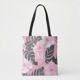 Monogramm des tropischen Hibiskus Tasche