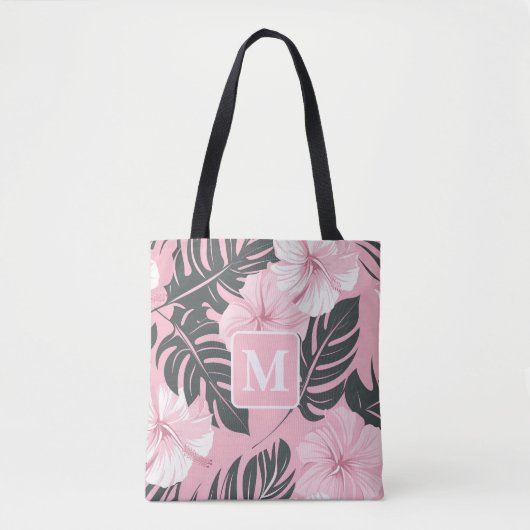 Monogramm des tropischen Hibiskus Tasche (Vorderseite)