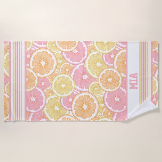 Monogramm des tropischen Zitrusfrüchtemusters Strandtuch (Vorderseite)
